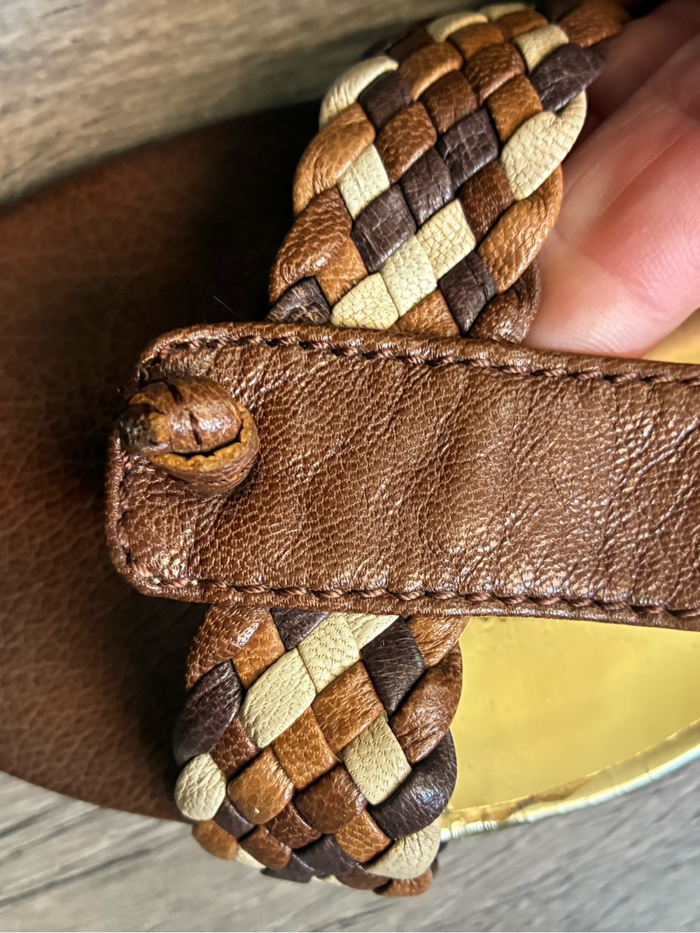 Michael Kors Juniper Brown Braided Leather T-Strap Heels with Gold Footbed 10M - Picture 8 of 11